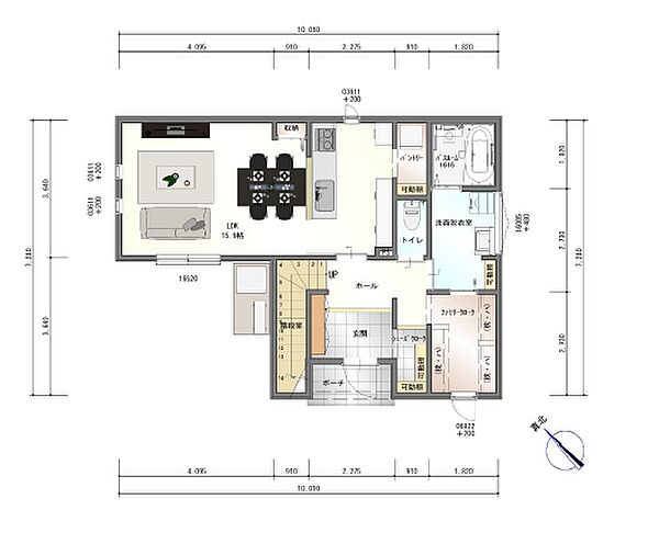 完成パース図例1階、建物価格：21,607,456円