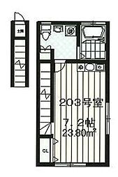 グランジェ南大沢 2階ワンルームの間取り