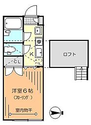 丸尾ハウス 2階1Kの間取り