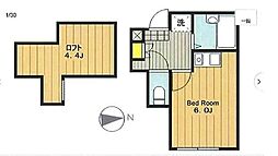 リヴェール橋本 1階ワンルームの間取り