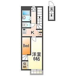 サニーウェル 2階1Kの間取り