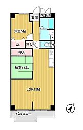 明石ダイヤハイツ1号棟 2LDKの間取図画像