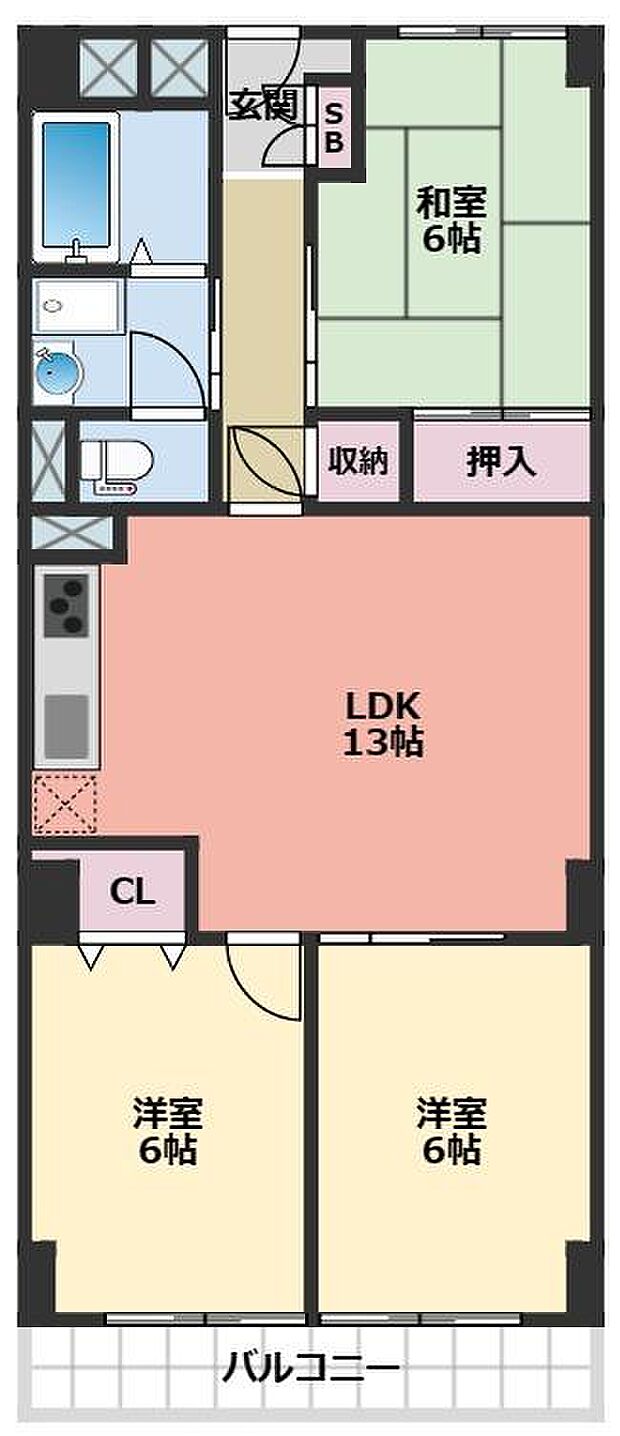ルネ甲子園(3LDK) 7階の間取り