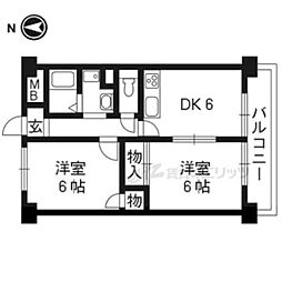 エルベくずは並木 2階2DKの間取り