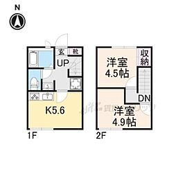 近鉄奈良線 額田駅 徒歩8分の賃貸アパート 2階2DKの間取り