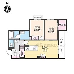 シャーメゾン　レソール 202 2階2LDKの間取り