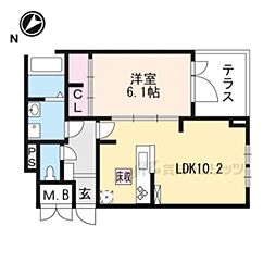 JR片町線(学研都市線) 長尾駅 徒歩9分の賃貸アパート 1階1LDKの間取り