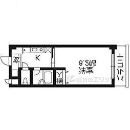 京阪本線 樟葉駅 徒歩3分の賃貸マンション 4階1Kの間取り