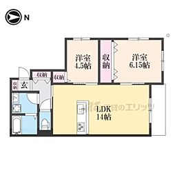 トレス長栄寺 2LDKの間取図画像