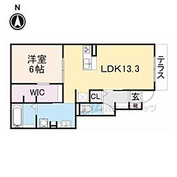 近鉄奈良線 瓢箪山駅 徒歩10分の賃貸アパート 1階1LDKの間取り