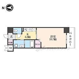 アンシャンテ岡本町 2階1Kの間取り