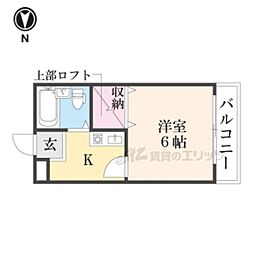 プレアール東生駒 4階1Kの間取り