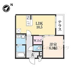 JR片町線(学研都市線) 津田駅 徒歩10分の賃貸アパート 1階1LDKの間取り