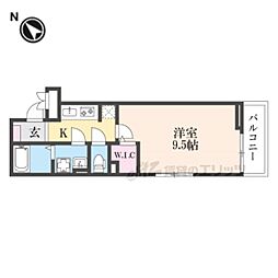 楽園 2階1Kの間取り