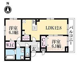 JR片町線(学研都市線) 藤阪駅 徒歩24分の賃貸アパート 2階2LDKの間取り