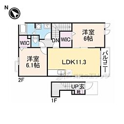 グランソレイユ楠葉 2階2LDKの間取り