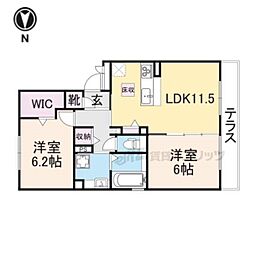 京阪交野線 交野市駅 徒歩12分の賃貸アパート 1階2LDKの間取り