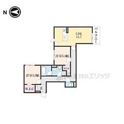 Ｄ−ＲＯＯＭ枚方市上之町ＰＪ 2階2LDKの間取り