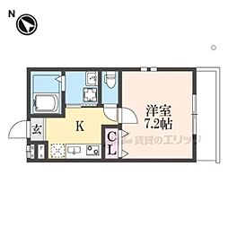 フジパレス中央長田II番館 2階1Kの間取り