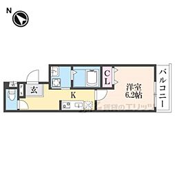 フジパレス中央長田II番館 2階1Kの間取り