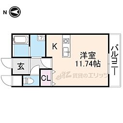 京阪交野線 宮之阪駅 3.1kmの賃貸アパート 2階ワンルームの間取り