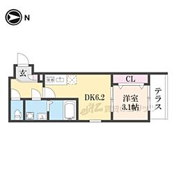ジーメゾン御殿山 3階1DKの間取り