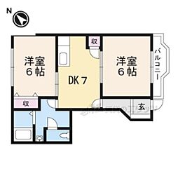 リエージュ 1階2DKの間取り