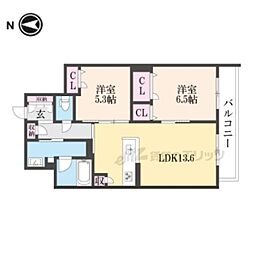 京阪本線 樟葉駅 徒歩15分の賃貸アパート 2階2LDKの間取り