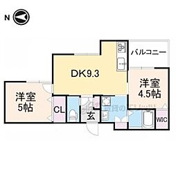 クリエオーレ桜園2 2DKの間取図画像