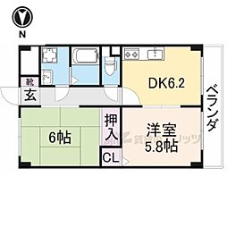 M'プラザ楠根弐番館 2DKの間取図画像