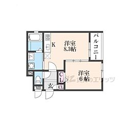スリール萱島東 1LDKの間取図画像