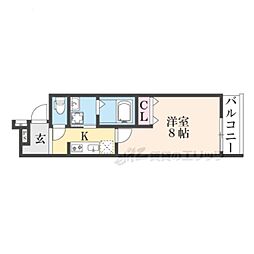 四條畷市岡山1丁目アパート 1Kの間取図画像