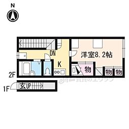 近鉄大阪線 大和八木駅 徒歩8分の賃貸アパート 2階1Kの間取り