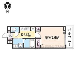 ヒカルサ奈良大森西サウス 3階1Kの間取り