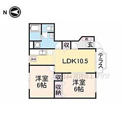 サンモールＢ 1階2LDKの間取り