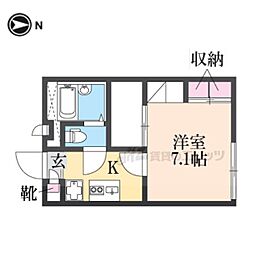 近鉄奈良線 大和西大寺駅 徒歩21分の賃貸アパート 2階1Kの間取り