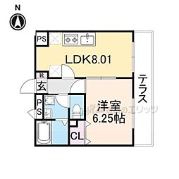 アンプルール　クラージュ　松長 1階1LDKの間取り