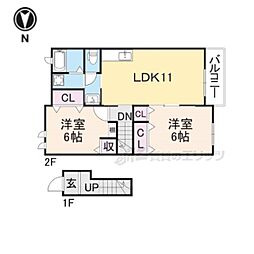 エレガンス 2階2LDKの間取り