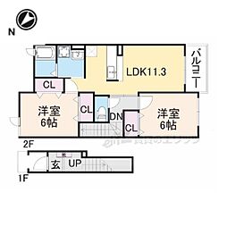 グランディール 2階2LDKの間取り