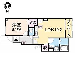 アルカンシエル・ベルII 1階1LDKの間取り
