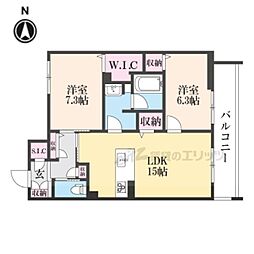 レジデンス三条宮前 3階2LDKの間取り