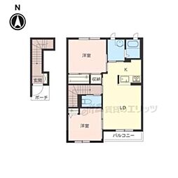 近鉄大阪線 近鉄下田駅 徒歩8分の賃貸アパート 2階2LDKの間取り