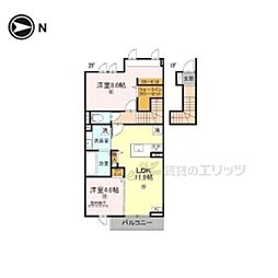 JR関西本線 法隆寺駅 徒歩28分の賃貸アパート 2階2LDKの間取り