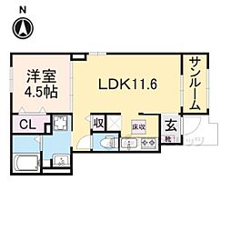 近鉄橿原線 新ノ口駅 徒歩16分の賃貸アパート 1階1LDKの間取り