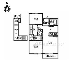 ラフィーネ三室参番館Ｂ 2階2LDKの間取り