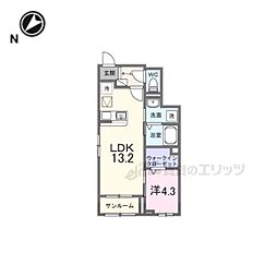 オルク・ドール 1階1LDKの間取り