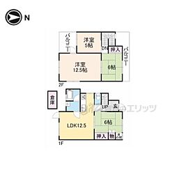 近鉄南大阪線 高田市駅 徒歩15分の賃貸一戸建て 2階4LDKの間取り