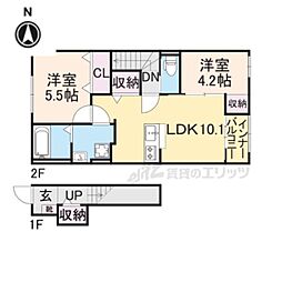 中曽司町新築アパート 2階2LDKの間取り