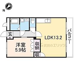 セントフィールド葛城II 2階1LDKの間取り