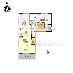 リジェール　イースト 1階2LDKの間取り
